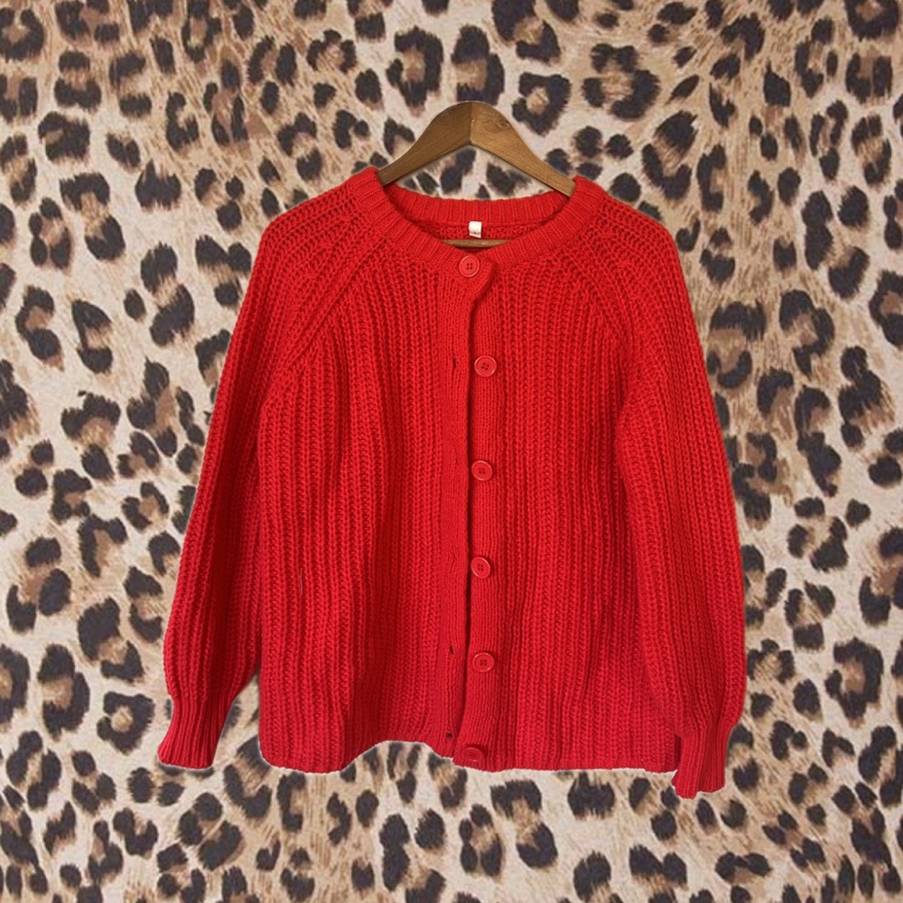Red Chunky Knit Women's Sweater